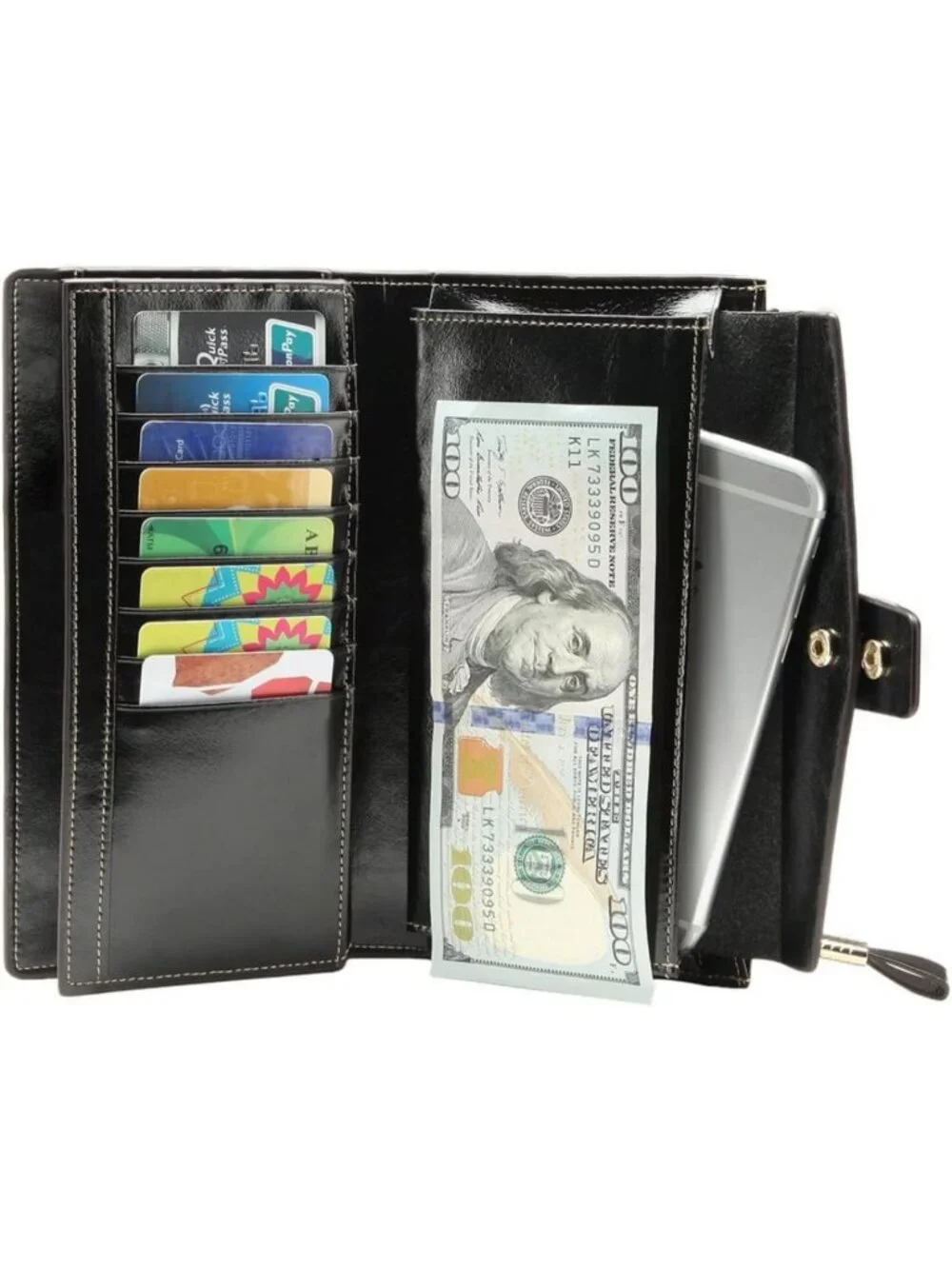 Luxury Genuine Leather RFID Blocking Wallet Clutch - Large Capacity Card Holder